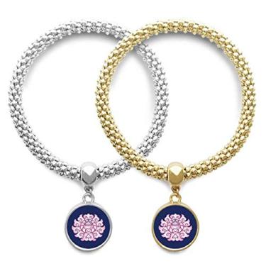 Imagem de DIYthinker Bracelete com pingente de flor de lótus flor flor flor rosa pingente joia corrente para casal presente