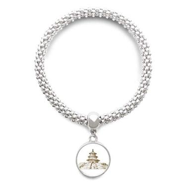 Imagem de DIYthinker China Templo do Céu Marco Esboço Prata Pulseira Pingente Joias Corrente Ajustável