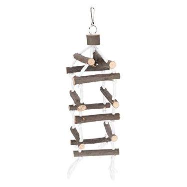 Imagem de Brinquedo de mastigar de madeira para papagaios escadas, escada de escalada de madeira de papagaios, três camadas resistentes com anzol pássaros para papagaios