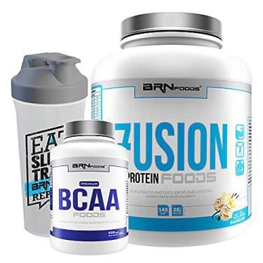 Imagem de Kit Fusion Protein Foods Baunilha 2kg + BCAA 450 Cáps + Coqueteleira 600ml – BRNFOODS
