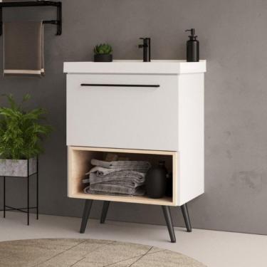 Imagem de Gabinete com Pés Para Banheiro Gales Móveis Bosi Branco/Faia