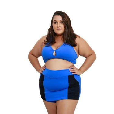Imagem de Shorts Saia Fitness Life com Bolso Plus Size -  Azul e Preto - G3-Feminino