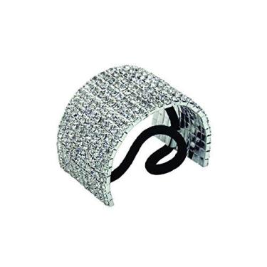 Imagem de (Rhinestone - Thick Wrap-Around Arc) - Rhinestone Ponytail Holder by Crystal Avenue Stretchy Elastic Hair Tie Silvertone with Sparkling Crystals