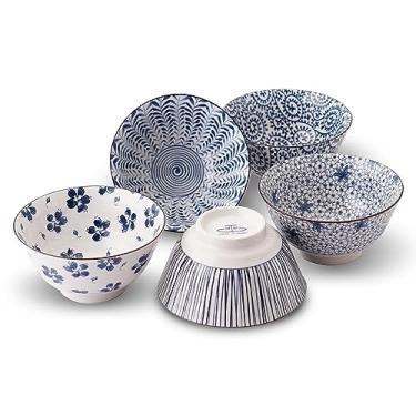 Imagem de Conjunto de 5 tigelas de arroz japonesas Mino Ware Chawan de 15 cm, com caixa de presente, mino yaki de cerâmica