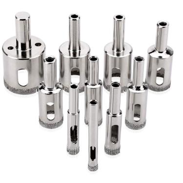Imagem de Kit 10 Brocas Serra Copo Diamantadas 6 a 50mm Fura Vidro Mármore Piso Cerâmica Granito