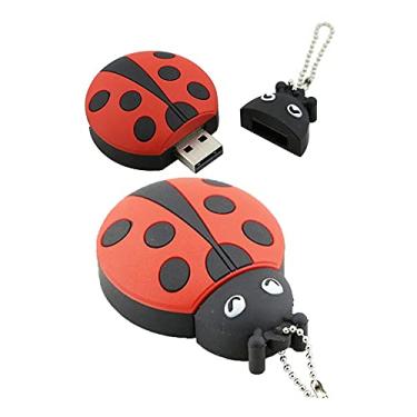 Imagem de 128 GB em forma de joaninha Memory Stick USB Flash Drive USB Flash Drive USB Pen Drive U Disk Thumb Drives PC Laptop Storage USB Disk com corrente (vermelho)