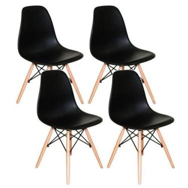 Imagem de Kit 4 Cadeiras Charles Eames Eiffel Wood Design Jantar Preta - Univers