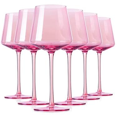 Imagem de Physkoa Conjunto de taças de vinho rosa de 170 a 473 ml com haste longa alta e fundo plano, vidro rosa para o Natal, Dia dos Namorados