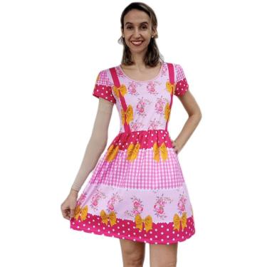 Imagem de Vestido Adulto Temático Estampado Festa Junina Rosa