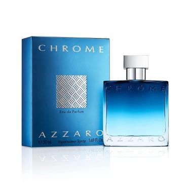 Imagem de Perfume Azzaro Chrome Eau de Parfum 50mL para homens, tamanho de viagem