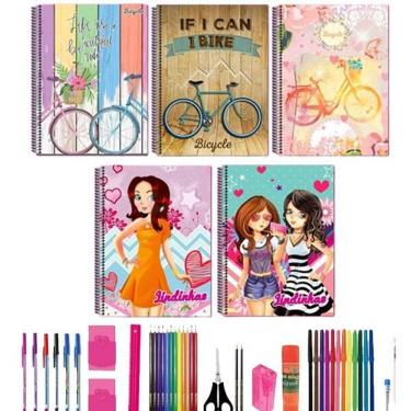 Imagem de Kit 10 caderno capa dura grande a4 arame com 40 materiais