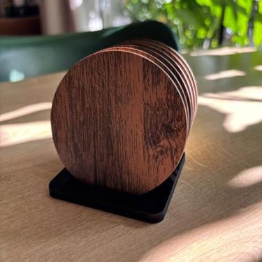 Imagem de Genérico - Kit Porta Copos Amadeirado + Suporte - MDF - Madeira - Rústico - Pendurar e armazenar copos - Montagem na parede