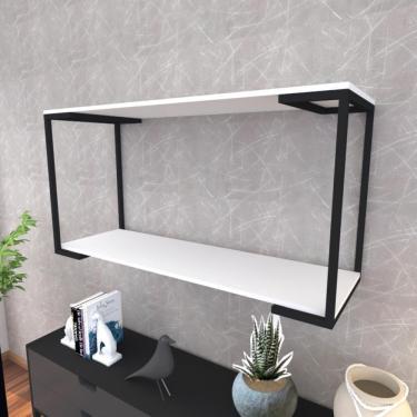 Imagem de Prateleira Industrial Suspensa Estante Parede Nicho Branco Cozinha Escritorio Sala Quarto Infantil