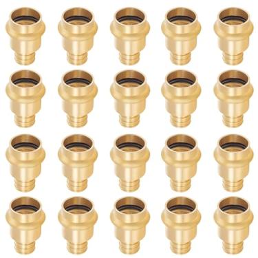 Imagem de GUOFIS Acessórios de prensa PEX de 3/10.2 cm, prensa de 3/10.2 cm x adaptador de acoplamento de crimpagem PEX para conexão de tubo de cobre e Pex (pacote com 20, latão LF) (PEX1807346-20 unidades)