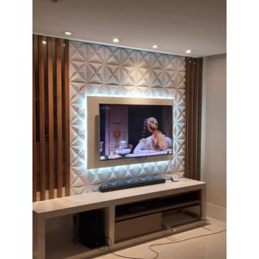 Imagem de Kit 40 Placas Relevo Acabamento m² Forro Teto Decoração Fachada Encaixe Branco Externo 3D Pvc