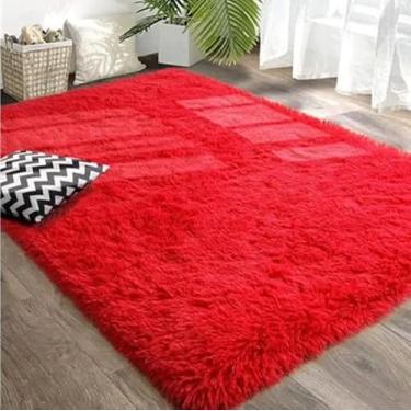 Imagem de Tapete Sala, Quarto Peludo Felpudo Macio e Luxuoso 1,50m x 1,00m (Vermelho)