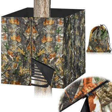 Imagem de Emsiok Persianas com suporte de árvore de caça de quatro lados, kit de persiana de suporte de escada para 2 homens grande Treestand Wrap Camo Blind Cover camuflagem com bolso com zíper bolsa de