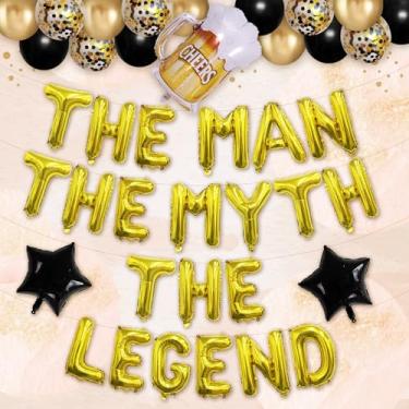 Imagem de Men Birthday Decorations Bachelor Party Decorations Birthday Decor For Mens Black And Gold The Man The Myth The Legend Balloons Banner Mens Birthday Party Decorations For Man Retirement Balloon
