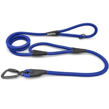 Imagem de MORXIL Coleira de corda para cães com duas alças, coleira resistente de 1,8 m com mosquetão de travamento automático de alumínio de aviação, guia de nylon forte para cães pequenos, médios e grandes