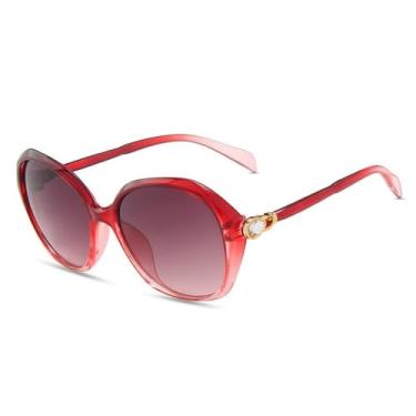 Imagem de HCPIHF Óculos de sol femininos grandes, vintage, gota d'água, cristal, perna, decoração, UV400, óculos de viagem, gradiente C6, vermelho, cinza, tamanho único