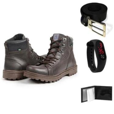 Imagem de Bota Masculina Coturno Cadarço + Carteira + Cinto + Relógio-Masculino