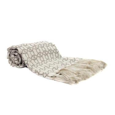 Imagem de Manta para sofá decorativa com franja jaccard corda cinza 1,40x1,80 - 
