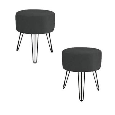 Imagem de Kit 2 Puff Puf Decorativo Suede Preto Pés De Ferro Preto - Decpre.Com