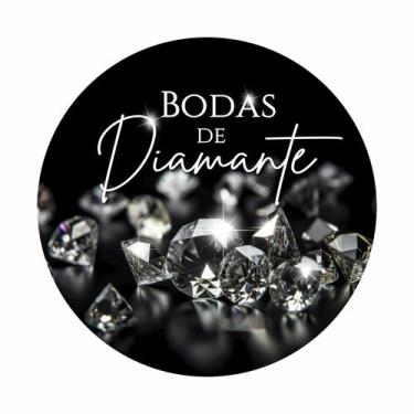 Imagem de Painel de Tecido Sublimado Redondo Bodas de Diamante Fundo Preto Brilh