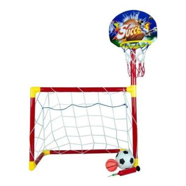 Imagem de Trave de Futebol Infantil com Cesta de Basquete Bolas Inclusas e Bomba