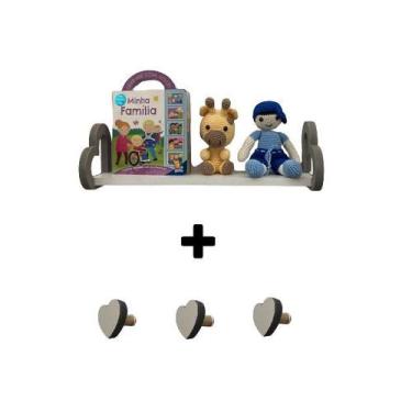 Imagem de Prateleira coração colorida e gancho de parede infantil 60cm - Souveni