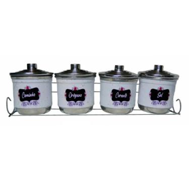 Imagem de Porta Condimento Tempero Organizador 4 Potes Alumínio Branco - Contine