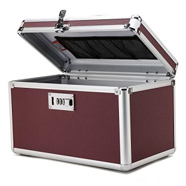 Imagem de Caixa de medicamentos com bloqueio combinado com estojo de armazenamento portátil, 30 cm x 19 cm x 19 cm, organizador de bloqueio de medicamentos para crianças, cofre para dinheiro seguro, joias, documentos de identificação (marrom/médio)