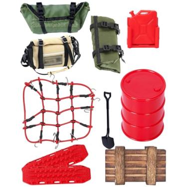 Imagem de RCMYou RC Upgrade Parts for 1/18 TRX4M 1/24 Axial SCX24,Crawler Car Decoration Luggage Net/Package/Luggage/Sleeping Bag/Fuel Tank/Shovel/Oil Drum/Sand Ladder(Green,Red)