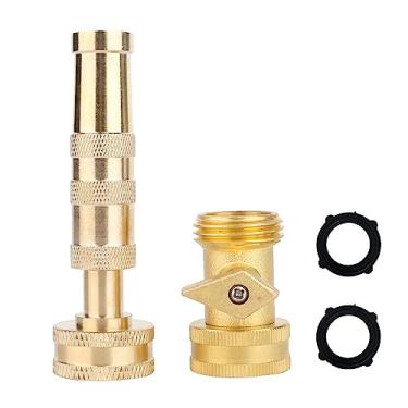 Imagem de Bocal de jato giratório ajustável de alta pressão, pulverizador de água, com válvula de desligamento de mangueira de água de jardim, bocal de mangueira de latão resistente 3/4" conector GHT