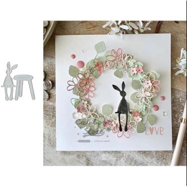Imagem de Coelho sentado cortando, molde de artesanato faça você mesmo coelho sentado scrapbook cartões corte matrizes estênceis para fazer cartões de gravação faça você mesmo moldes de papel decorativos scrapbooking