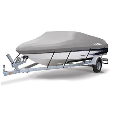 Imagem de MSC Capa de barco impermeável de lona de poliéster resistente 600D de grau marítimo, serve para V-Hull, Tri-Hull, Runabout Boat Cover (Modelo D - Comprimento: 43 cm - 48 cm, largura do feixe: até 243