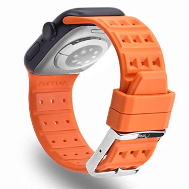 Imagem de PEIPEIJIA Pulseira de silicone esportiva compatível com Apple Watch séries 7, 6, 5, 4, 3, 2 e 1 SE, compatível com Apple Watch de 41 mm, 40 mm e 38 mm, para mulheres e homens (laranja)