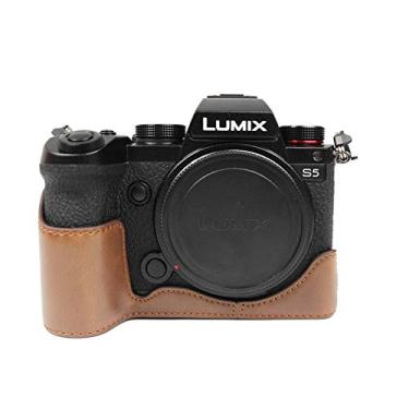 Imagem de Rieibi Capa para câmera Panasonic S5, capa de couro PU para meia câmera compatível com Panasonic Lumix DC-S5, DC-S5II, DC-S5IIX, café