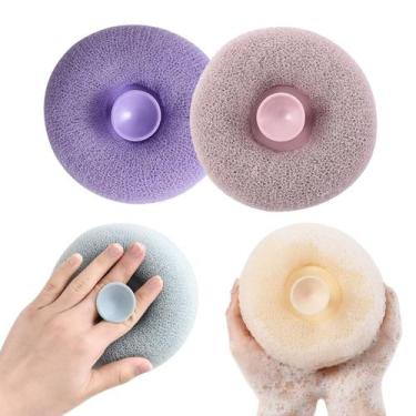 Imagem de Kit 2 Esponja Bucha De Banho Esfoliante Redonda Suporte Dedos Ventosa 