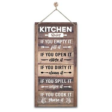 Imagem de Gkwa Placa de Decoração de Madeira para Regras de Cozinha Suspensa, Placa de Madeira Rústica para Cozinha, Placa de Arte de Parede de Madeira Impressa, Placa Rústica para Porta de Cozinha, Placa de Ma