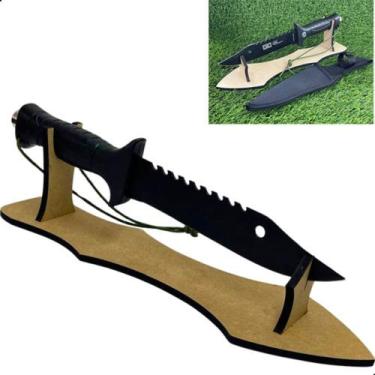 Imagem de Faca com Cabo Emborrachado Bainha e Suporte Expositor MDF para Pescari