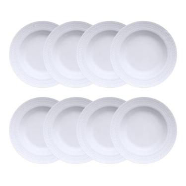 Imagem de Jogo 8 Pratos Fundos Sopa Chevron Porcelana Branca Germer - Porcelanas