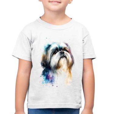 Imagem de Camiseta Algodão Infantil Cachorro Shih Tzu Watercolor - Foca na Moda,