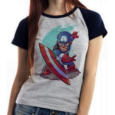 Imagem de Baby look blusa feminina ou Camiseta unissex Capitão America Geek - Em
