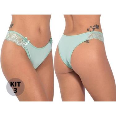Imagem de Kit 3 Calcinhas Tangas em Microfibra com Detalhe Renda Lateral Confort