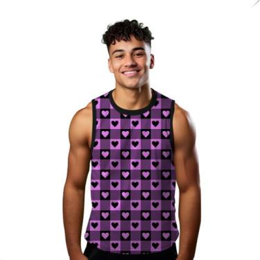 Imagem de Camiseta Algodão Regata Verão Estilo Moda Praia Coração Amor Rosa Pret