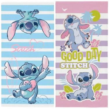 Imagem de Kit 2 Toalhas de Banho Infantil Stitch Desenho Estampada Aveludada 70c