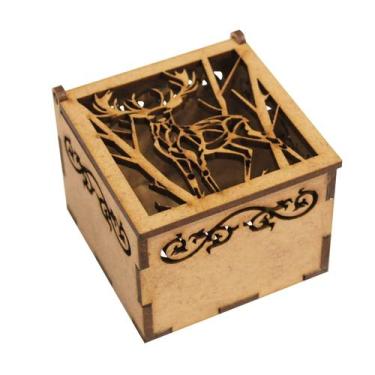 Imagem de Kit 50 Caixa Quadrada Biju ou Lembrancinha Cervo Arabesco 6x6x5 Laser 