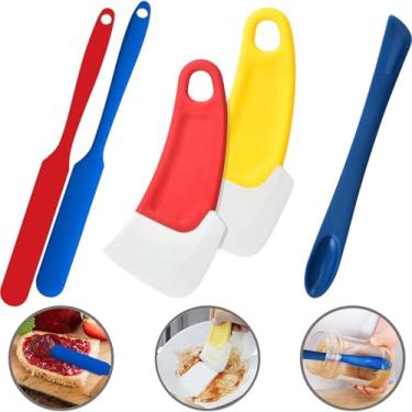 Imagem de Conjunto de cozinha de 5 silicones: 2 espátulas longas de silicone, 2 raspadores de silicone para limpeza, 1 espátula de silicone dupla face – resistente ao calor, antiaderente, durável, sem BPA para