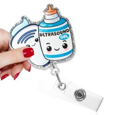 Imagem de TOUNER Carretel de crachá de ultrassom engraçado com glitter, suporte de crachá com clipe jacaré giratório 360 para tecnólogo de ultrassom, presentes fofos de tecnologia de ultrassom para maternidade,